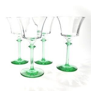 Vintage Green Uranium Glass Stem Cordial Glass Set